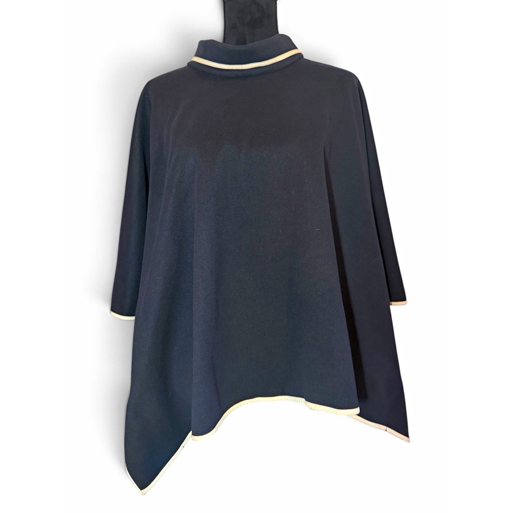 Tuckernuck Piper Poncho Women OS Navy Blue Cream Leather Trim Funnel Neck Cape